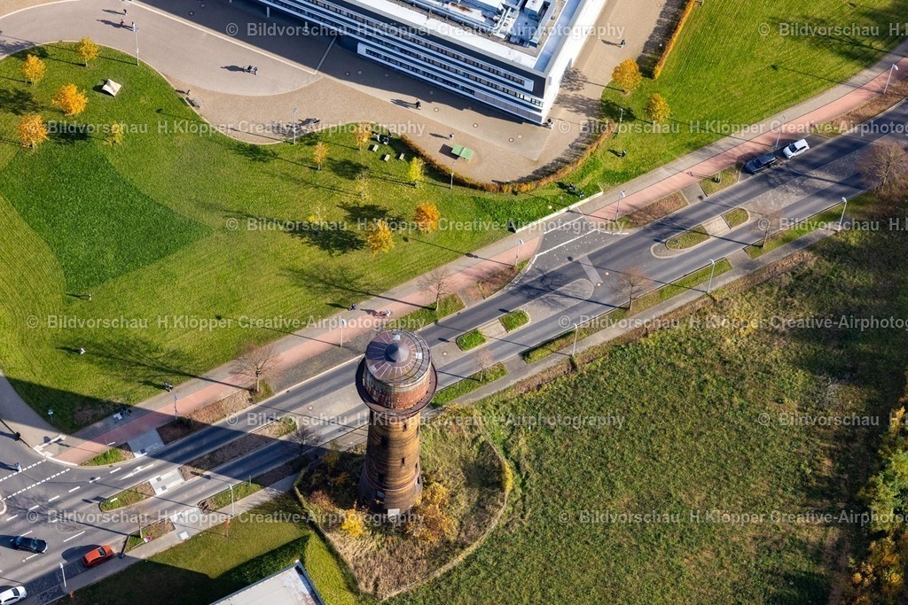 Luftbilder Alsorf-7433 | Luftbildfotografie Bauwerk des Industriedenkmales Wasserturm " Wasserturm Annagelände " an der Straße Konrad-Adenauer-Allee in Alsdorf im Bundesland Nordrhein-Westfalen, Deutschland. - Realisiert mit Pictrs.com
