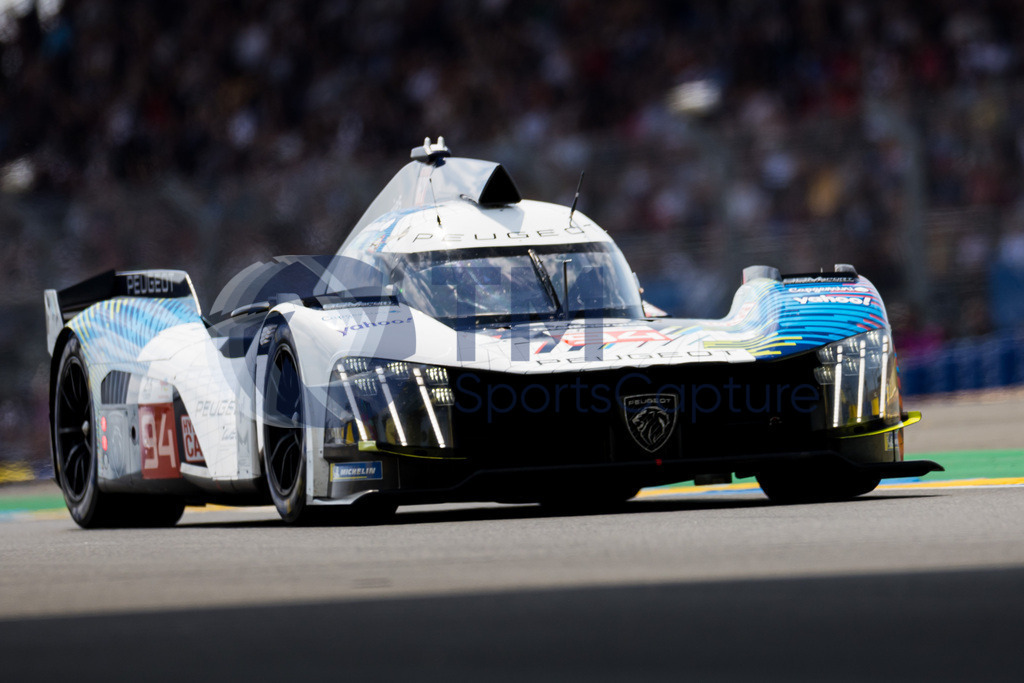 TP-20230605-101-147- | LE MANS,FRANCE,07.Jun.23 - MOTORSPORTS - WEC, FIA World Endurance Championships, 24 Hours of Le Mans, Circuit de la Sarthe, free practice 1. Image shows Loic Duval (FRA), Gustavo Menezes (USA) and Nico Mueller (SUI/ Peugeot Totalenergies). Photo: Trainproduction / Matthias Trinkl
