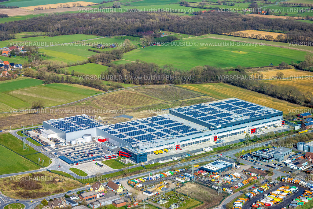 Selm260307141 | Luftbild, Gewerbegebiet Schachtstraße, GC24-Express KG Zentrallager mit Solardach, Selm, Münsterland, Nordrhein-Westfalen, Deutschland