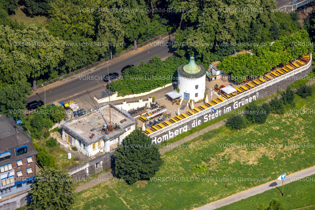 Duisburg230707253 | Luftbild, Hafensturm Biergarten, Außengastronomie, Homberg die Stadt im Grünen, Ruhrort, Duisburg, Ruhrgebiet, Nordrhein-Westfalen, Deutschland