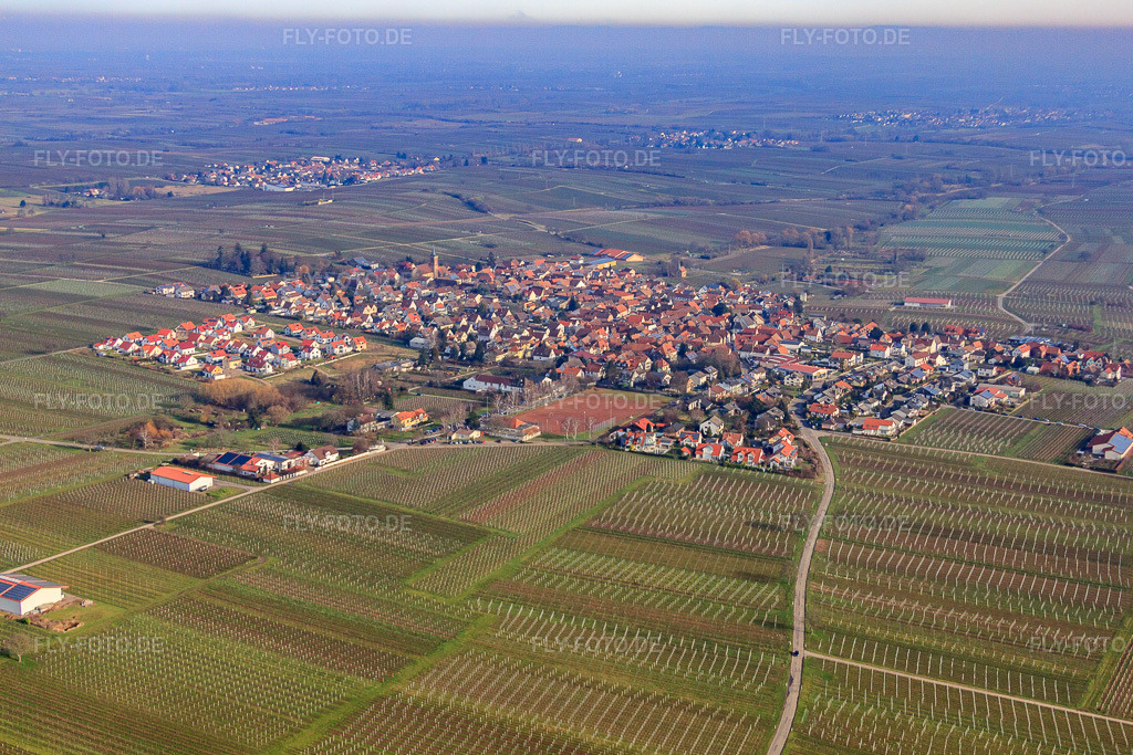 Luftbild: Ortsansicht von Südwesten im Ortsteil Nußdorf in Landau im Bundesland Rheinland-Pfalz in Deutschland. Foto: IMG_61644.jpg vom 18.01.2014 durch Werner Riehm/FLY-FOTO.deAuflösung des Originals: 4752 x 3168 px