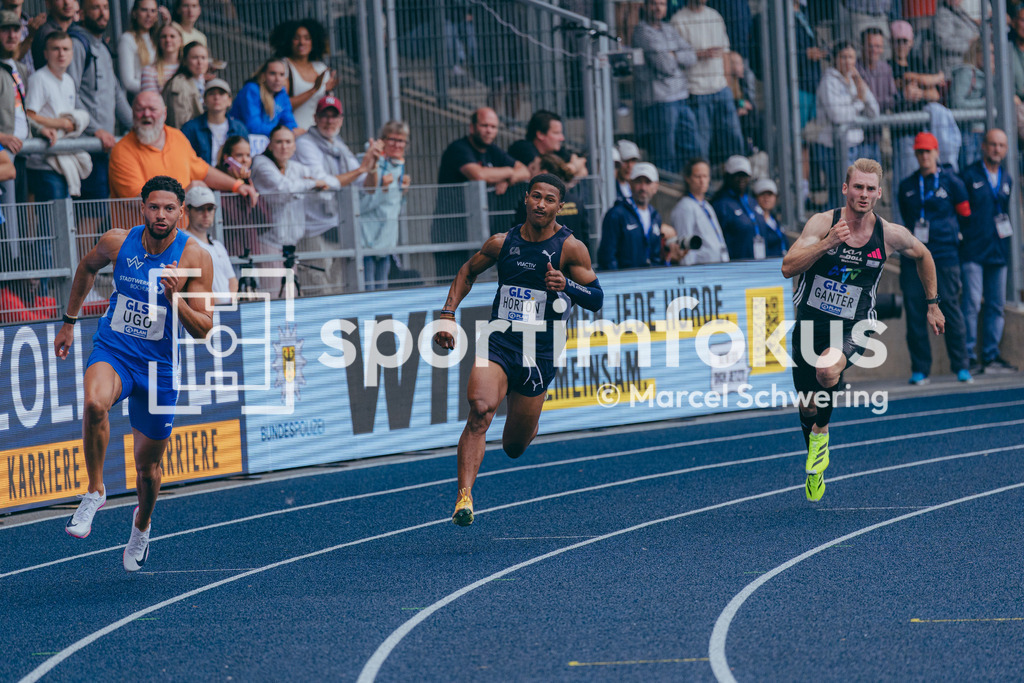 Deutsche Meisterschaften der Frauen und Männer 2026 | Kevin Ugo, TV Wattenscheid 01, Kameron Horton, Cologne Athletics,  200-Meter-Lauf, Halbfinale, Deutsche Meisterschaften der Frauen und Männer 2026, Lohrheidestadion Bochum-Wattenscheid, 26.07.2026. Foto: Marcel Schwering / sportimfokus - Realisiert mit Pictrs.com