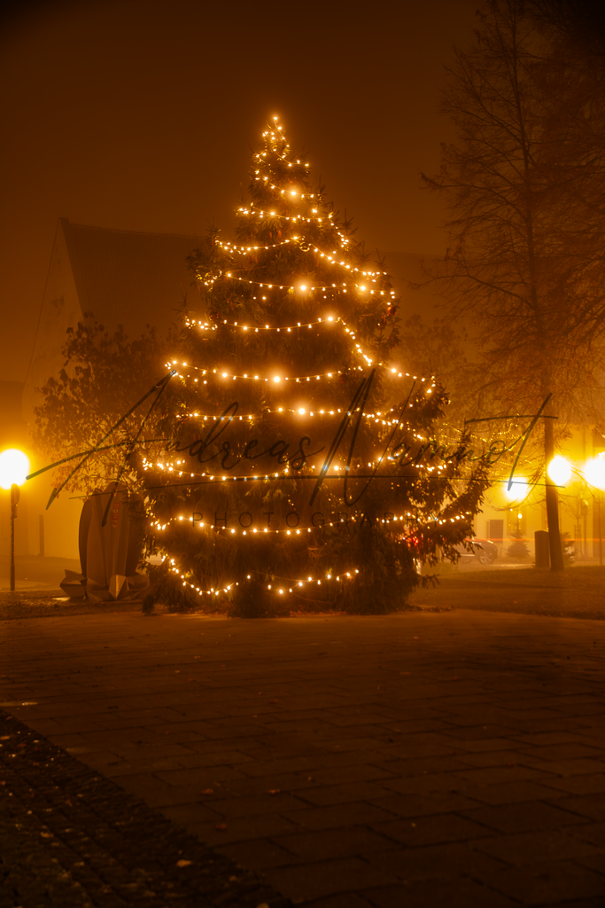 Nebeliger Abend nach dem Weihnachtsfest | Staßfurt Sperlingsberg, nebelige Abendstimmung nach dem Weihnachtsfest. Im Hintergrund das Salzlandtheater - Realisiert mit Pictrs.com