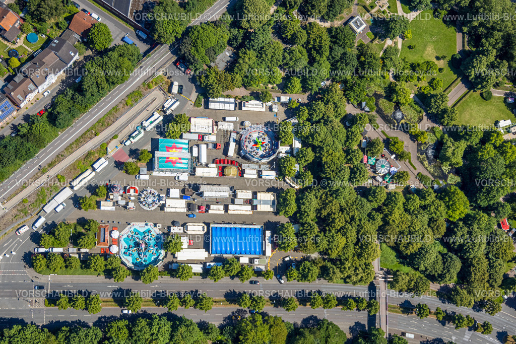 Muelheim230703930 | Luftbild, Kirmesplatz, Parkplatz Stadthalle Schloss Broich, Broich - Ost, Mülheim an der Ruhr, Ruhrgebiet, Nordrhein-Westfalen, Deutschland