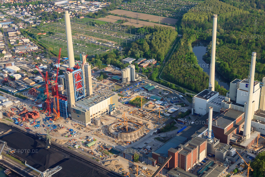 Luftbild: EnBW Neubau Kohlekraftwerk am Rhein im Ortsteil Daxlanden in Karlsruhe im Bundesland Baden-Württemberg in Deutschland. Foto: IMG_26835.jpg vom 28.04.2010 durch Werner Riehm/FLY-FOTO.de