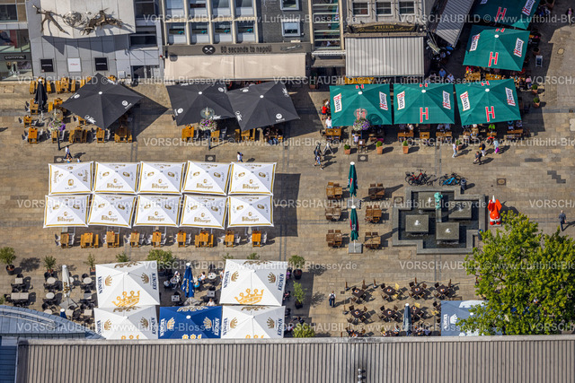 Dortmund230700256 | Luftbild, City Alter Markt, Außengastronomie mit Sonnenschirmen, Bläserbrunnen, City, Dortmund, Ruhrgebiet, Nordrhein-Westfalen, Deutschland