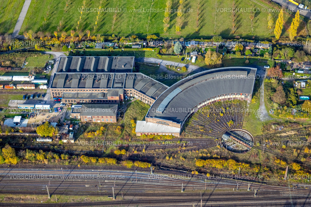 Gelsenkirchen221101685suedlich | Luftbild, Ringlokschuppen, Museum Bahnbetriebswerk Gelsenkirchen-Bismarck, Bismarck, Gelsenkirchen, Ruhrgebiet, Nordrhein-Westfalen, Deutschland