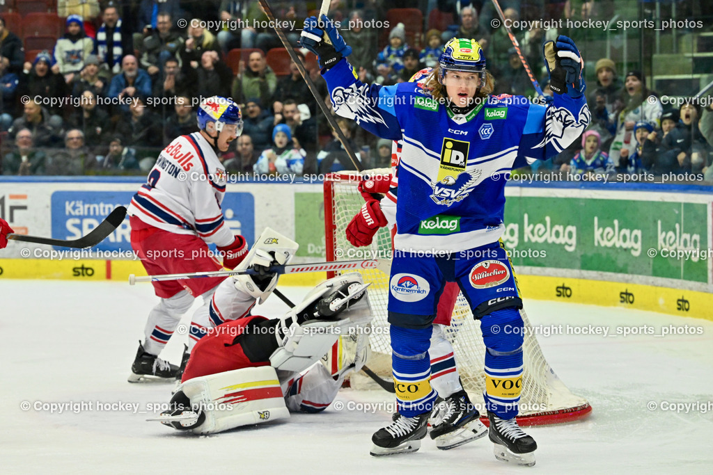 EC IDM WÄRMEPUMPEN VSV vs. EC Red Bull Salzburg | #35 TOLVANEN ATTE EC Redbull Salzburg, Jubel #12 Pearson Chase EC VSV, EC IDM WÄRMEPUMPEN VSV vs. EC Red Bull Salzburg, EC IDM WÄRMEPUMPEN VSV vs. EC Red Bull Salzburg am 17.01.2025 in Villach (Stadthalle Villach), Austria, (Photo by Bernd Stefan)
