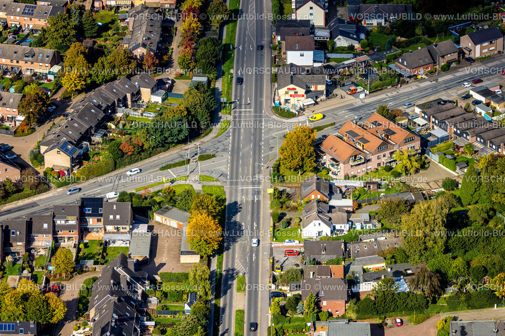 Voerde241009577 | Luftbild, Straßenverkehr mit Straßenkreuzung Frankfurter Straße und Rheinstraße Spellener Straße, Friedrichsfeld, Voerde, Niederrhein, Nordrhein-Westfalen, Deutschland