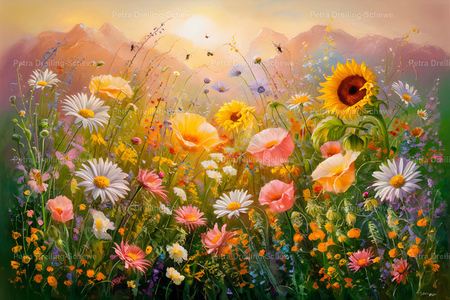 Wildblumen vor Bergkette | Sreenart für deinen PC- oder TV-Monitor. Hohe Auflösung. - Realisiert mit Pictrs.com