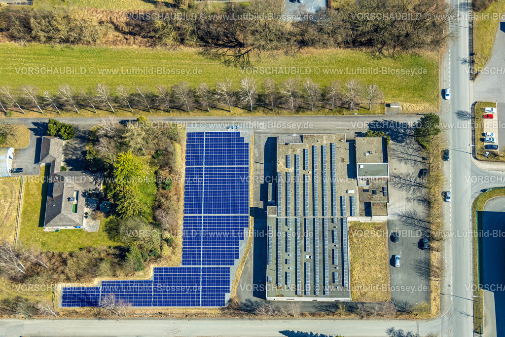 Meschede250304756 | Luftbild, Gewerbegebiet Enste mit Bürger-Solarpark an der Autobahn A46,  Enste, Meschede, Sauerland, Nordrhein-Westfalen, Deutschland