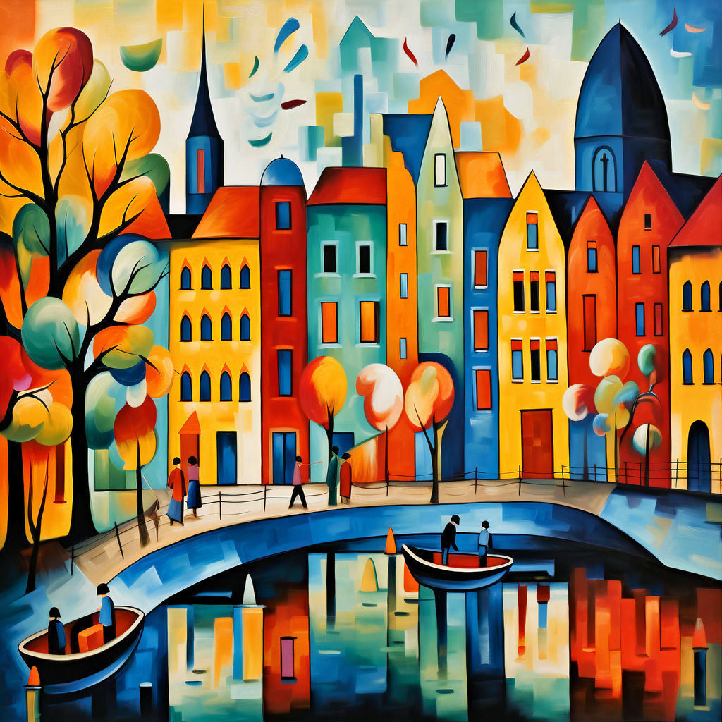 2307030 - Amsterdam II | Expressionistisches Wandbild von Amsterdam, das an den Stil von August Macke erinnert.