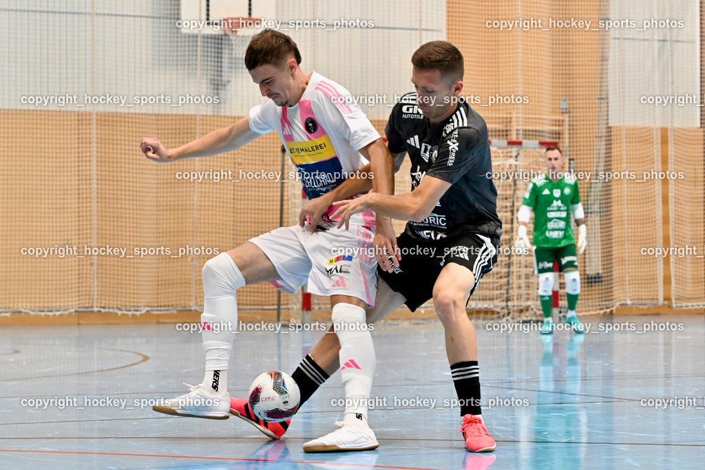 Carinthia Flamengo Futsal Club vs. FC Ljuti Krajisnici | #2 Faris Buljubasic Carinthia Flamengo, #11 Kenan Ramic FC Ljuti Krajisnici, Carinthia Flamengo Futsal Club vs. FC Ljuti Krajisnici, Carinthia Flamengo Fusal Club vs. FC Ljuti Krajisnici am 12.10.2025 in Klagenfurt (Ballspielhalle Viktring), Austria, (Photo by Bernd Stefan)