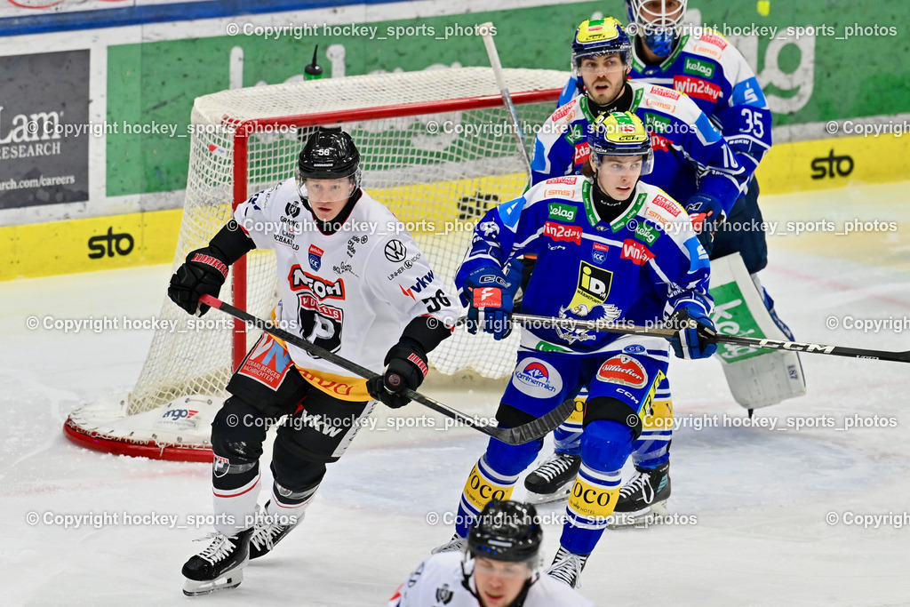 EC IDM Wärmepumpen VSV vs. Pioneers Vorarlberg | #56 Michael Kernberger Pioneers Vorarlberg, #43 Julian Raspotnig EC VSV, #10 Thomas Vallant EC VSV, EC IDM Wärmepumpen VSV vs. Pioneers Vorarlberg, EC IDM Wärmepumpen VSV vs. Pioneers Vorarlberg am 22.02.2026 in Villach (Stadthalle Villach), Austria, (Photo by Bernd Stefan)
