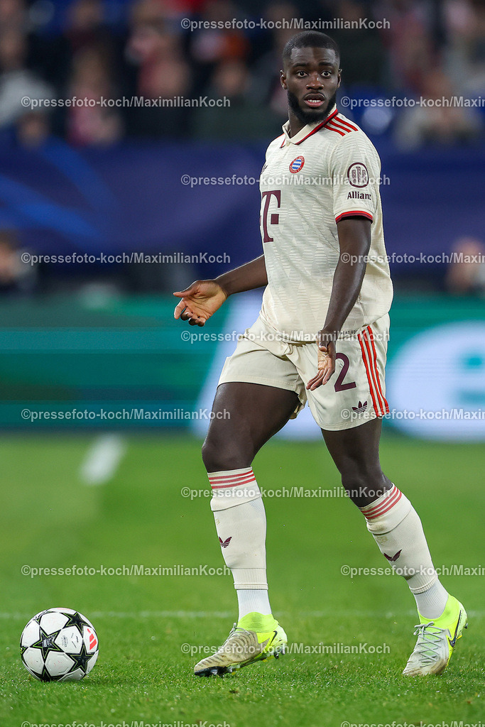 UCL10122402181 | 10.12.2024, Fußball, UEFA Champions League, Schachtar Donezk - FC Bayern München, Arena AufSchalke Gelsenkirchen, 8. Spieltag Saison 2024 2025: Dayot Upamecano (Bayern #2)DFB regulations prohibit any use of photographs as image sequences and or quasi-video.