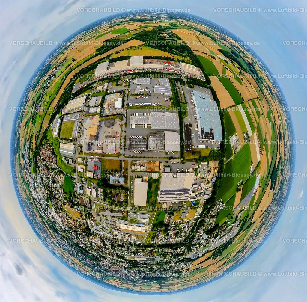 Werl240790048Gewerbegebiet-Nord | Luftbild, Gewerbegebiet Nord Hansering, Erdkugel, Fisheye Aufnahme, Fischaugen Aufnahme, 360 Grad Aufnahme, tiny world, little planet, fisheye Bild, Werl, Soester Börde, Nordrhein-Westfalen, Deutschland