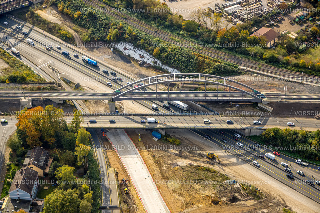 Herne241015748 | Luftbild, Autobahnbrücke am Baustelle Autobahnkreuz Herne, Autobahn A43 und Autobahn A42, Baukau, Herne, Ruhrgebiet, Nordrhein-Westfalen, Deutschland