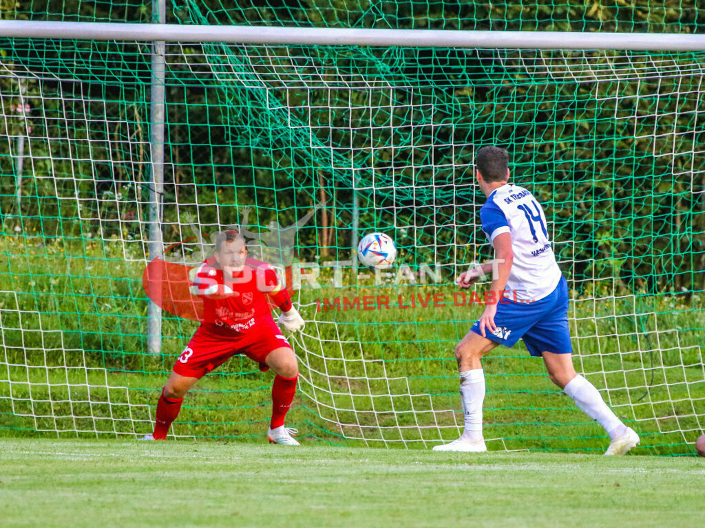 Austria Klagenfurt Amateure - SK Treibach 1-1, Kärntner Liga 2. Runde | Patrick Böck (SK Treibach #23) Hanno Wachernig (SK Treibach #14) Austria Klagenfurt Amateure - SK Treibach 1-1 am 08.08.2023 in Brückl
(Sportplatz), Austria, (Photo by Ernst Krawagner sport-fan.at) - Realisiert mit Pictrs.com