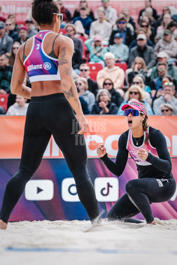 Beachvolleyball | Frauen | German Beach Tour 2024 | Tourstop Bremen | 09.06.2024 | Andressa Cavalcanti Ramalho (BRA) freut sich und ballt die Faust