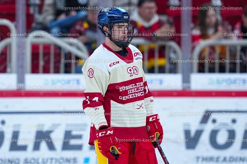 xYDR12102501065 | 12.10.2025, xydrx, Eishockey, DEL2, Düsseldorfer EG - Eispiraten Crimmitschau, PSD Bank Dome Düsseldorf: Kevin Marx Noren (Düsseldorfer EG #14)