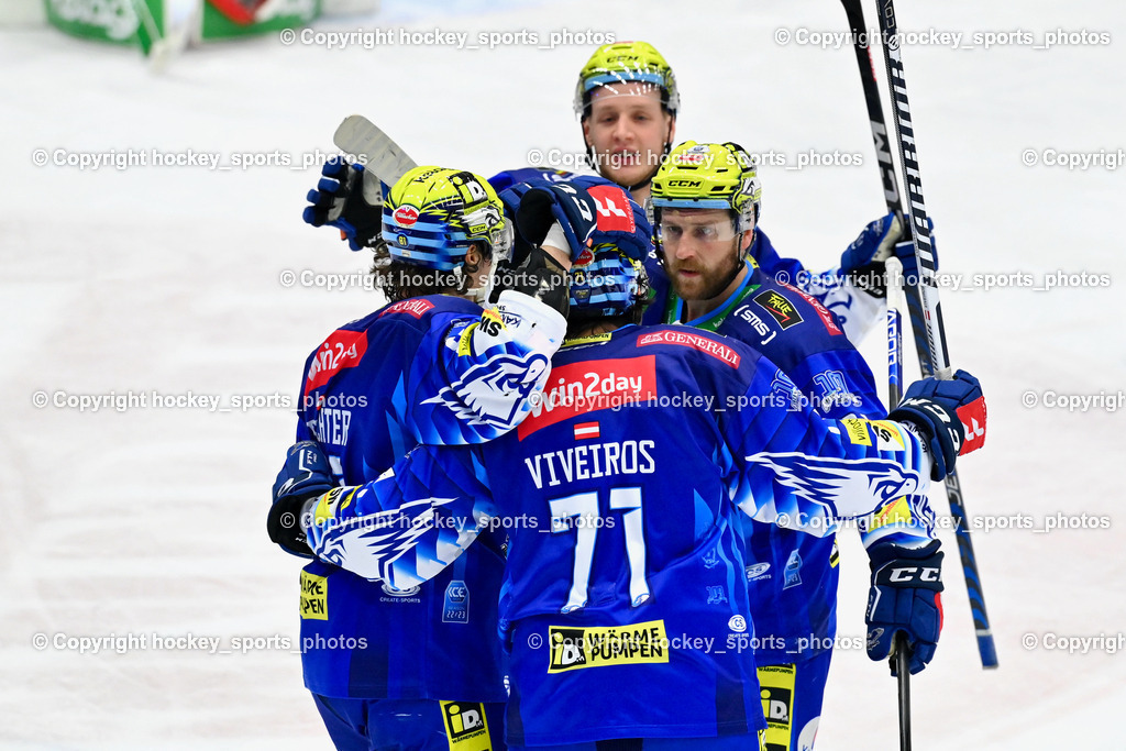 EC IDM Wärmepumpen VSV vs. EC KAC 17.3.2023 | Jubel EC VSV Mannschaft, #71 Viveiros Layne, #98 Tomazevic Blaz, #84 Desjardins Andrew