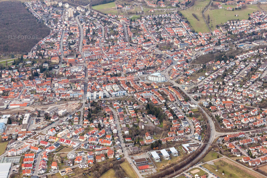 Luftbild: Ortsansicht der Straßen und Häuser der Wohngebiete in Wiesloch im Bundesland Baden-Württemberg in Deutschland. Foto: IMG_24755.jpg vom 27.02.2010 durch Werner Riehm/FLY-FOTO.de
