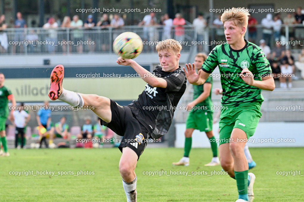 SC Landskron vs. Thal Assling  | #6 Rene Lukasser-Weitlaner Thal Assling, #23 Jonas Jakob Armin Steinwender SC Landskron, SC Landskron vs. Thal Assling , SC Landskron vs. Thal Assling  am 09.08.2024 in Villach (Sportanlage Landskron), Austria, (Photo by Bernd Stefan)
