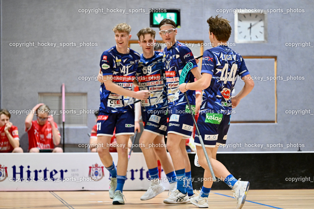 KAC Floorball vs. VSV Unihockey | #71 Leon Widnig VSV Unihockey, #44 Luca Widnig VSV Unihockey, Jubel VSV Unihockey, #41 Rok Kopavnik VSV Unihockey, #59 Nino Forelli VSV Unihockey, KAC Floorball vs. VSV Unihockey, KAC Floorball vs. VSV Unihockey am 21.03.2026 in Klagenfurt (Ballspielhalle Waidmannsdorf), Austria, (Photo by Bernd Stefan)