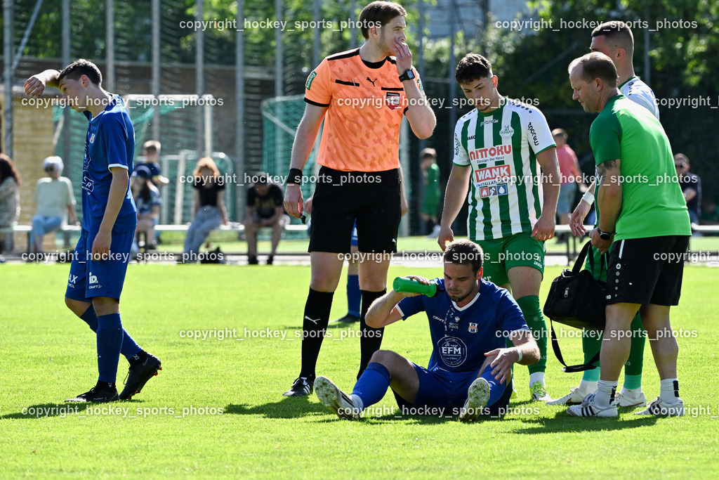 SV Donau vs. Union Matrei | Christoph Günter Messner Referee, #8 Benjamin Cosic Union Matrei, #23 David Orga SV Donau,  SV Donau vs. Union Matrei, SV Donau vs. Union Matrei am 03.05.2026 in Klagenfurt (Sportplatz Donau), Austria, (Photo by Bernd Stefan)