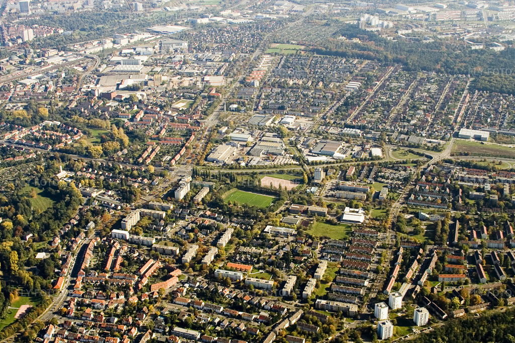 Luftbild: Karlsruhe Daxlanden von Westen im Ortsteil Daxlanden in Karlsruhe im Bundesland Baden-Württemberg in Deutschland. Foto: IMG_8704.jpg vom 14.10.2007 durch Werner Riehm/FLY-FOTO.de