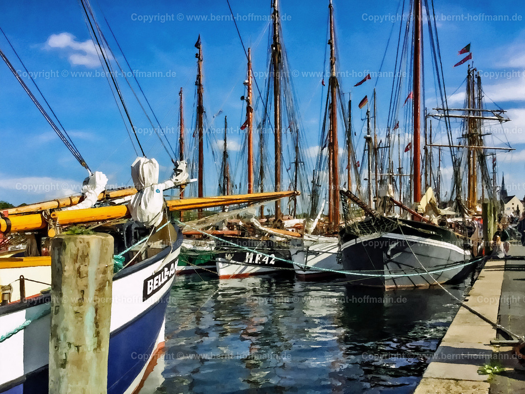 PDM2_9311_RR-Hafen-2019_100x75 | DIGITALKUNST. Flensburger Hafen - Westufer. __ Historische Segelschiffe - Traditionssegler - vertäut am Westufer im Hafen von Flensburg. Hafenstimmung während der " Rum-Regatta " bei Sonnenschein. - Realisiert mit Pictrs.com
