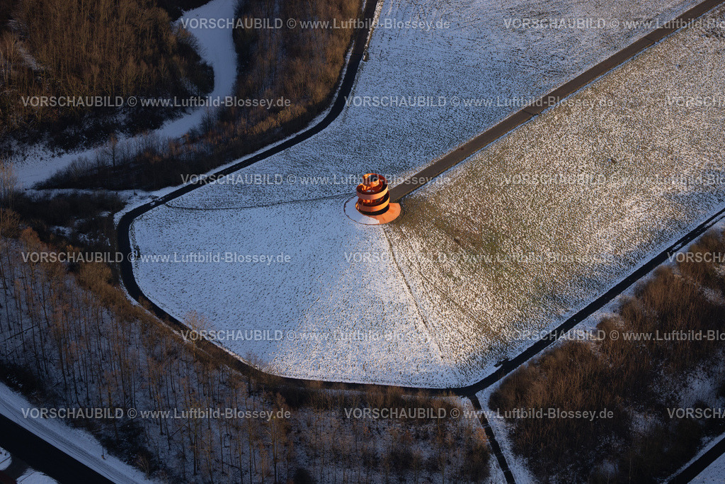 Hamm260106053 | Luftbild, orangenes Haldenzeichen Radbod auf der Bergehalde Radbod, Winterlandschaft, Bockum-Hövel, Hamm, Ruhrgebiet, Nordrhein-Westfalen, Deutschland