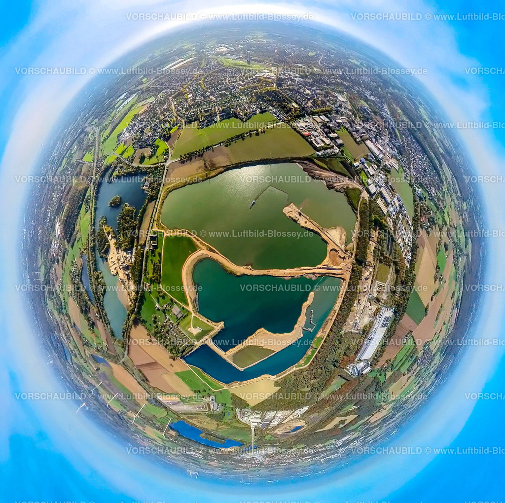 Kamp-Lintorf20221006_1Asdonkshof3 | Luftbild, Abfallentsorgungszentrum Asdonkshof, Kieswerk und Baggersee, Fisheye Aufnahme, Fischaugen Aufnahme, 360 Grad Aufnahme, Rossenray, Kamp-Lintfort, Fisheyeaufnahme, Ruhrgebiet, Nordrhein-Westfalen, Deutschland