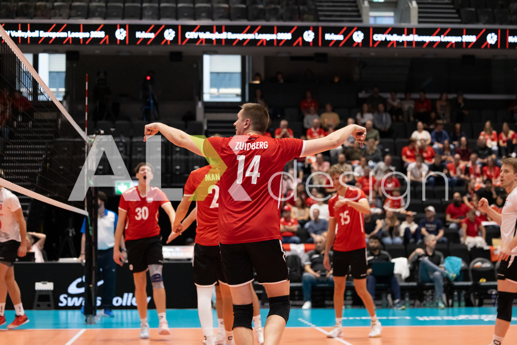 Luxembourg v Switzerland - CEV European League Men | KRIENS, SWITZERLAND - JUNE 12: CHRIS ZUIDBERG of Luxembourg celebrating during the CEV European League match between Luxembourg and Switzerland at Pilatus Arena on June 12, 2026 in Kriens, Switzerland. - Realisiert mit Pictrs.com