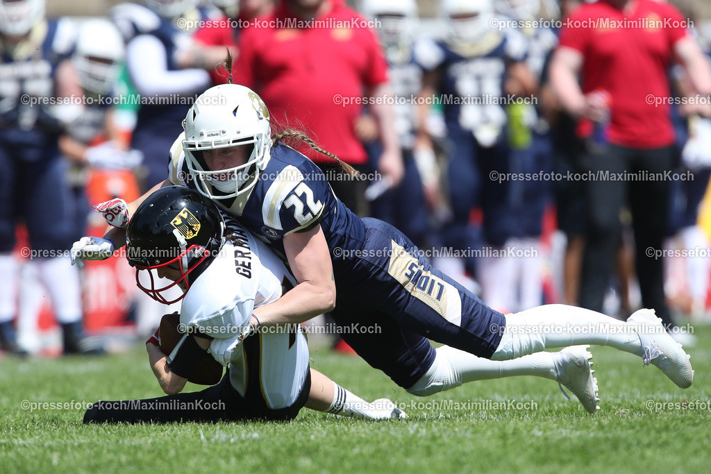 SolingenAF28052301013 | 28.05.2023, Frauen Länderspiel American Football, Solingen, Jahnkampfbahn Walder Stadion, Europameisterschaft Länderspielserie, Nationalmannschaft Deutschland (GER) - Großbritanien (GB): 