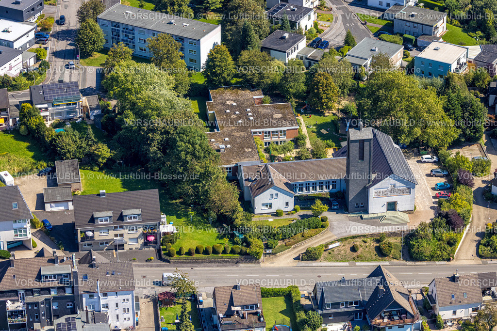 Gevelsberg240815138 | Luftbild, evang. Lukaskirche und evangelischer Kindergarten, Klostermark, Gevelsberg, Ruhrgebiet, Nordrhein-Westfalen, Deutschland