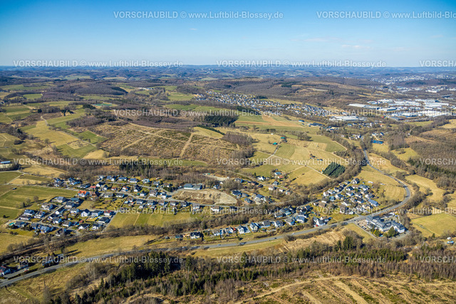 Wenden250307617Bruen | Luftbild, Wohngebiet Ortsansicht Ortsteil Brün, Waldgebiet mit Waldschäden, Brün, Wenden, Sauerland, Nordrhein-Westfalen, Deutschland