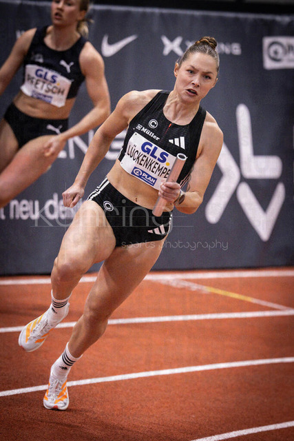 Deutsche Leichtathletik-Hallenmeisterschaften; Dortmund, 01.03.2026 | Gina Lückenkemper (SCC Berlin) läuft die 4x200m-Staffel; Deutsche Leichtathletik-Hallenmeisterschaften am 01.03.2026 in der Helmut-Körnig-Halle in Dortmund. 