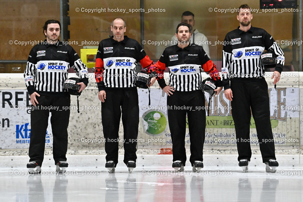 EC Hornets Spittal vs. ESC Steindorf 23.2.2024 | Grimmiger Raphael Referee, DREIER Alexander Referee, WIDMANN Floria Referee, MIKE David Norbert Referee, EC Hornets Spittal vs. ESC Steindorf 23.2.2024, EC Hornets Spittal vs. ESC Steindorf 23.2.2024 am 23.02.2024 in Spittal an der Drau (Eissportzentrum Spittal), Austria, (Photo by Bernd Stefan)