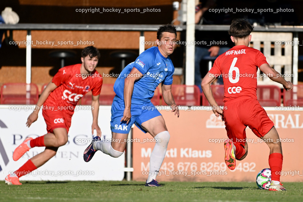 SAK vs. SC ST. Veit | #24 Luka Gajic SAK, #6 Julian Hufnagl SC St.Veit, SAK vs. SC ST. Veit, SAK vs. SC ST. Veit am 30.04.2025 in Klagenfurt (Sportpark Welzenegg), Austria, (Photo by Bernd Stefan)