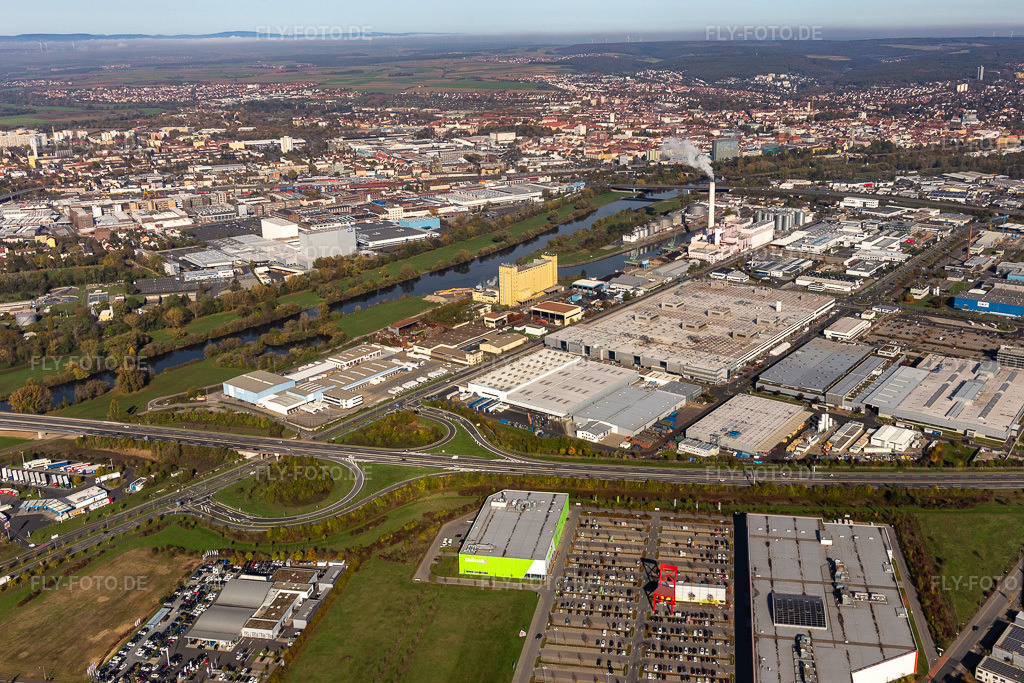 Luftbild: Hafen in Schweinfurt im Bundesland Bayern in Deutschland. Foto: IMG_119637.jpg vom 26.10.2019 durch Werner Riehm/FLY-FOTO.de
