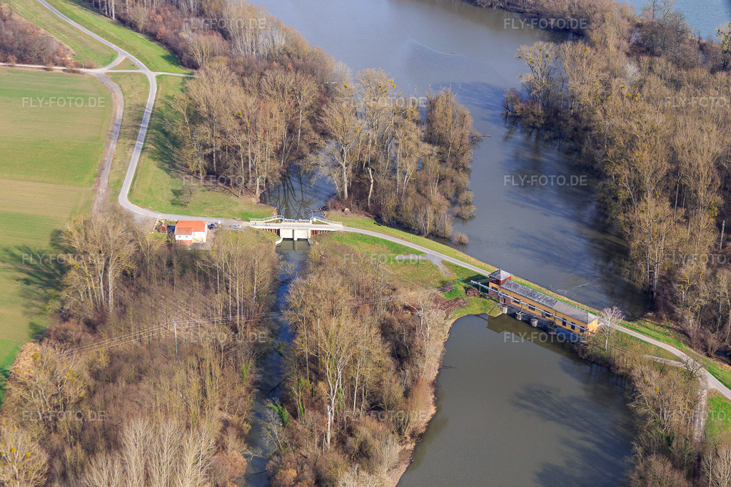 Luftbild: Schöpfwerk Sondernheim Süd am Rheindamm Schliesse Michelsbach im Ortsteil Sondernheim in Germersheim im Bundesland Rheinland-Pfalz in Deutschland. Foto: IMG_086199.jpg vom 26.02.2016 durch Werner Riehm/FLY-FOTO.de
