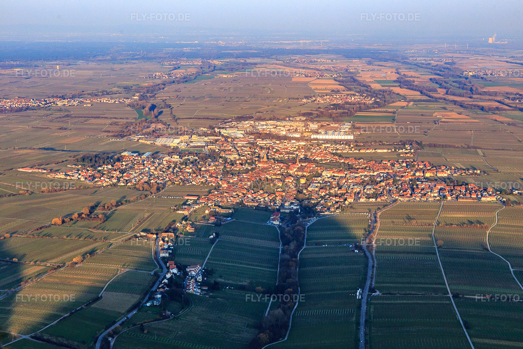 Luftbild: Stadtansicht im Winter aus Westen in Edenkoben im Bundesland Rheinland-Pfalz in Deutschland. Foto: IMG_105152.jpg vom 24.03.2018 durch Werner Riehm/FLY-FOTO.de