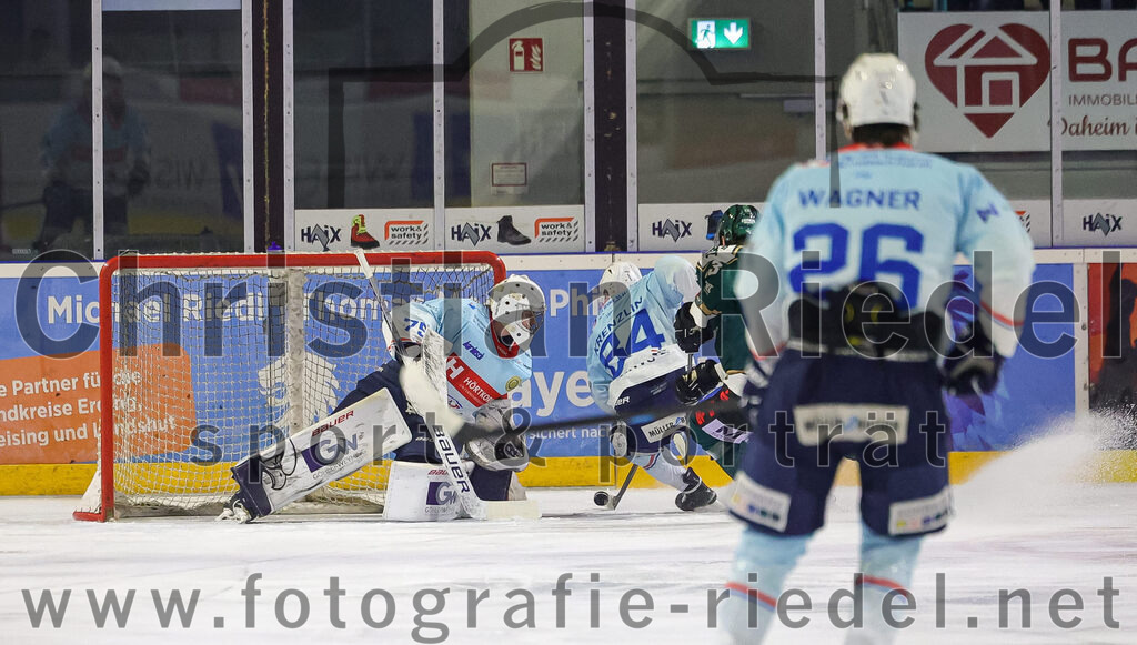 2025-12-23_043_TSV_Erding_gegen_Heilbronner_Falken | Erding, Deutschland, 23.12.2025:Eishockey, Oberliga Süd 2025 / 2026, 29. Spieltag, TSV Erding gegen Heilbronner Falken, Endergebnis: 5:4Torwart Franz Jokinen (Heilbronner Falken, #75), Malte Krenzlin (Heilbronner Falken, #84)Foto: Christian Riedel / fotografie-riedel.net