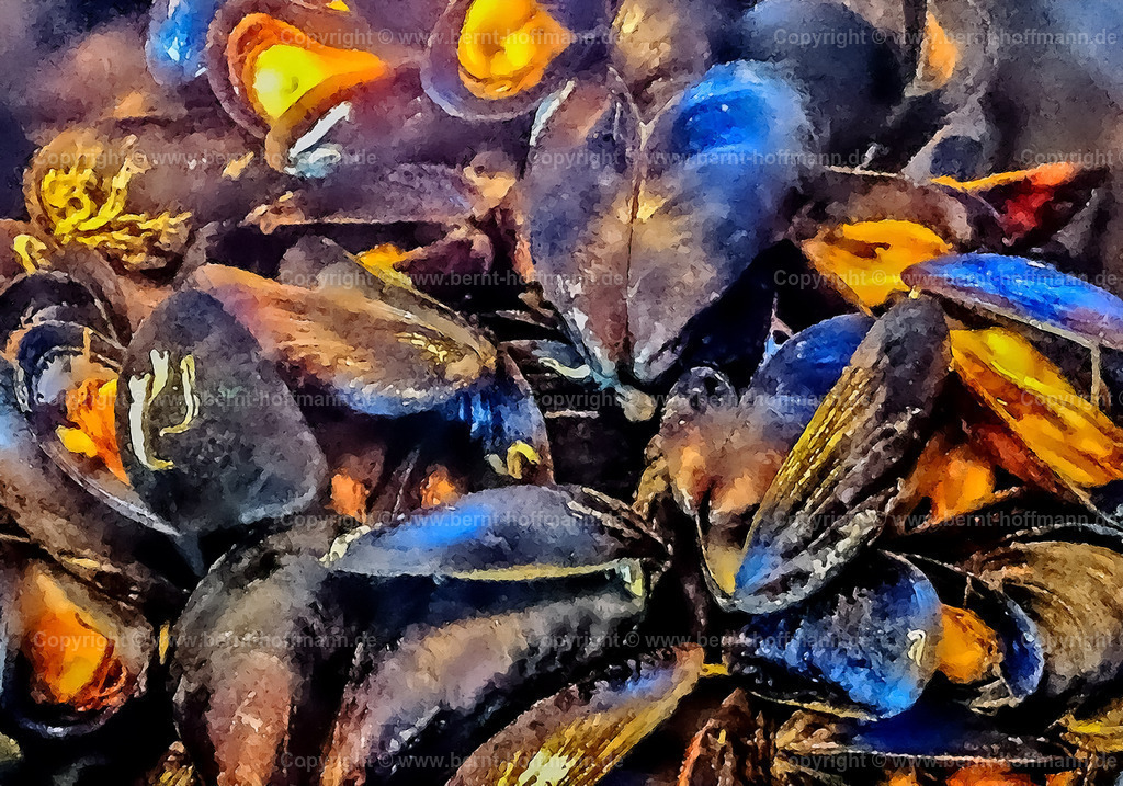 PDM2_Muscheltopf_100x70 | DIGITALKUNST. Miesmuscheln in Weißweinsud. - Realisiert mit Pictrs.com