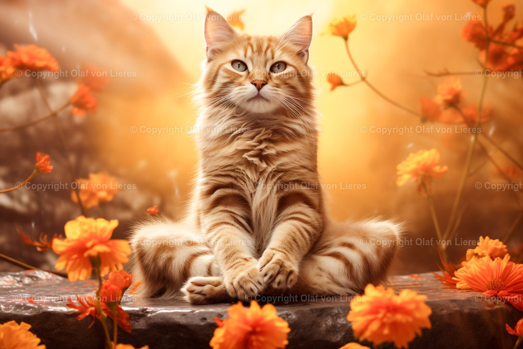 Katze entspannt | Katze sitzt im Schneidersitz