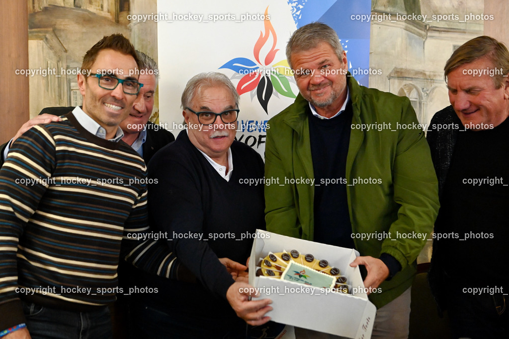 European Youth Olympic Festival EYOF 2023 Pressekonferenz | Stefano Mazzolini, Giuseppe Mion, Maurizio Dunnhofer, Bürgermeister Spittal an der Drau Gerhard Köfer, Giorgio Brandolin