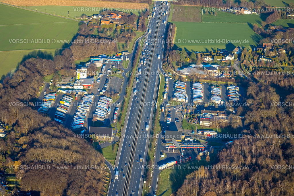Hamm230206382 | Luftbild, Autobahn Raststätte Rhynern der Autobahn A2, LKW Rastplatz, Rhynern in Hamm, Ruhrgebiet, Nordrhein-Westfalen, Deutschland