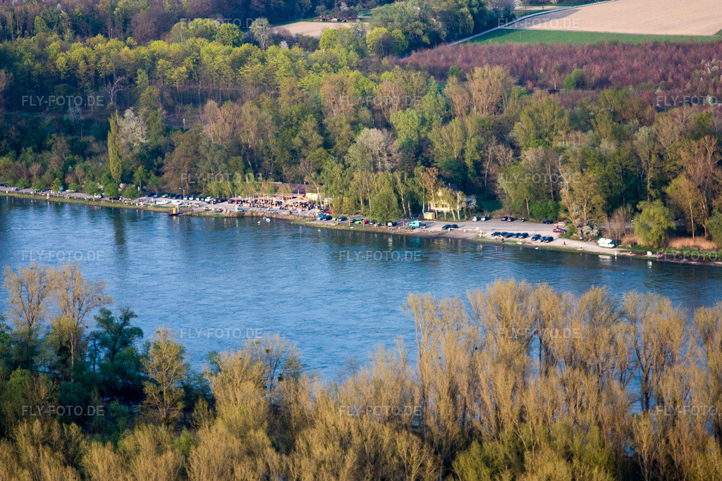 Luftbild: Anlegestelle der Rhein-Fähre Leimersheim in Leopoldshafen im Ortsteil Leopoldshafen in Eggenstein-Leopoldshafen im Bundesland Baden-Württemberg in Deutschland. Foto: IMG_17562.jpg vom 10.04.2009 durch Werner Riehm/FLY-FOTO.de