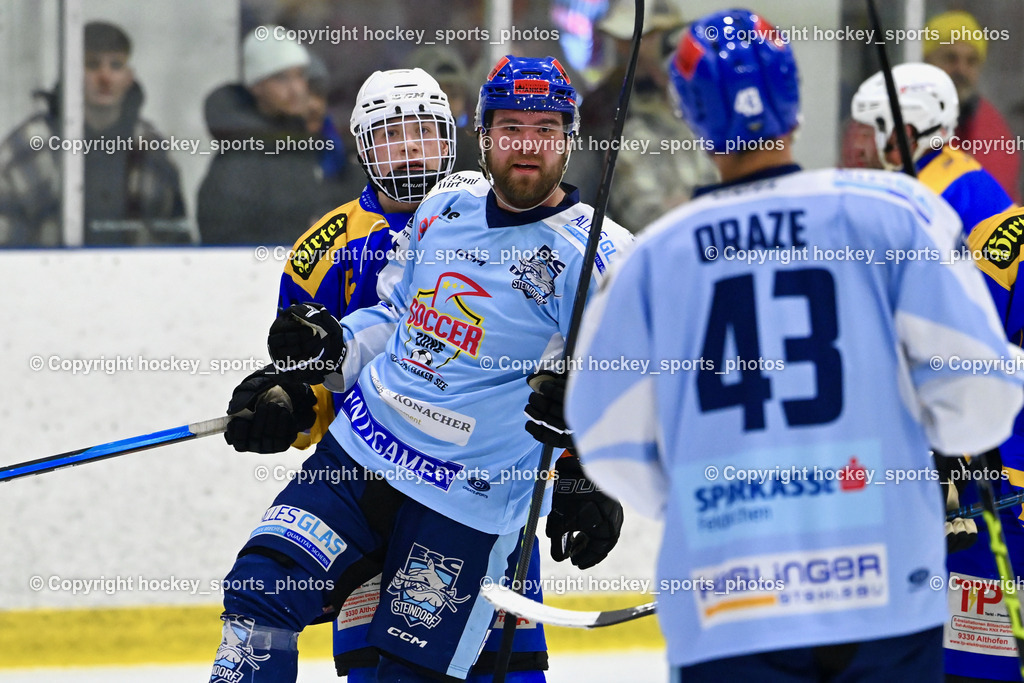 EHC Althofen vs. ESC Steindorf 6.3.2024 | #43 Oraze Martin ESC Steindorf, #95 GELFANOV RUSLAN ESC Steindorf, #20 Kogler Benjamin EHC Althofen, EHC Althofen vs. ESC Steindorf 6.3.2024, EHC Althofen vs. ESC Steindorf am 06.03.2024 in Althofen (Stadthalle Althofen ), Austria, (Photo by Bernd Stefan)